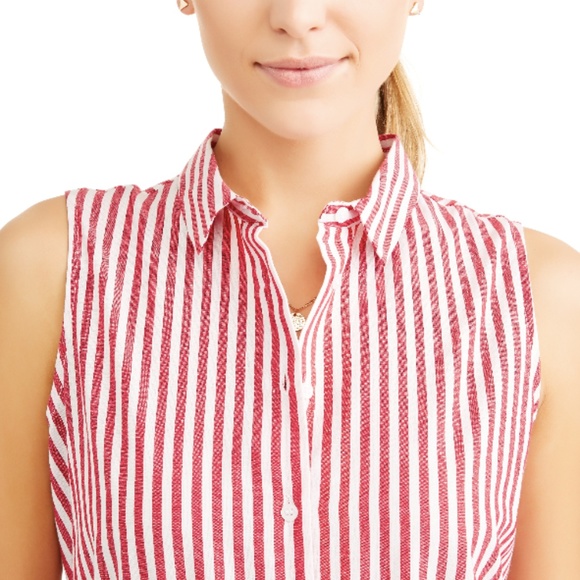 Women's Vertical Striped Sleeveless Shirt Dress - Picture 3 of 3